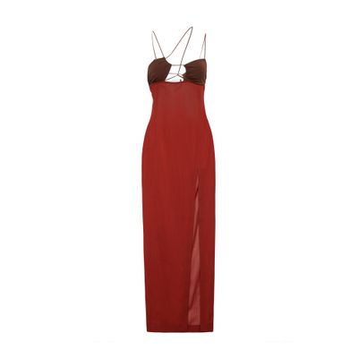Nensi Dojaka Long Dress In Burnt Tangerine Chestnut