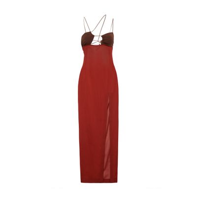 Shop Nensi Dojaka Long Dress In Burnt Tangerine Chestnut