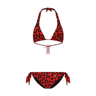 Leopard-print padded triangle bikini