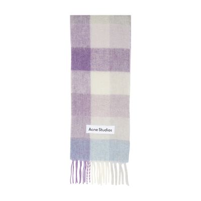 Acne Studios Womens  Logo-patch Checked Knitted Scarf In Purple