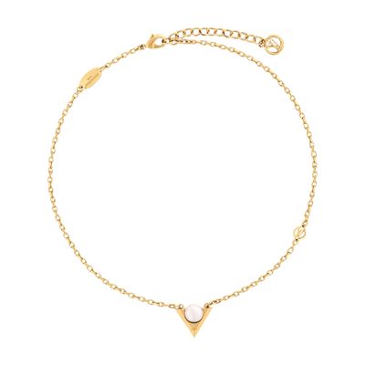 Louis Vuitton V For Vuitton Pearl And Metal Necklace In Gold