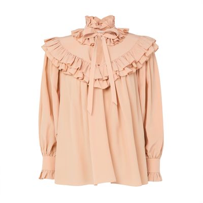 Chloé Sand Brown Oversized Ruffle Top In Pink
