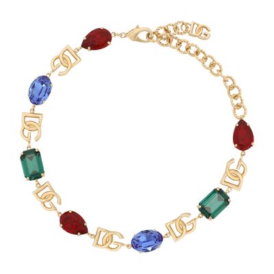 Dolce & Gabbana Choker With Dg Logo And Multi-colored Crystals In Multicoloured