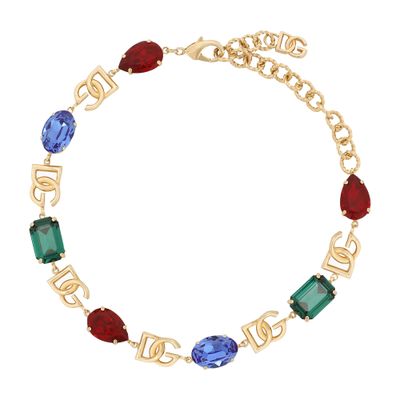 Shop Dolce & Gabbana Choker With Logo And Crystals In Multicoloured