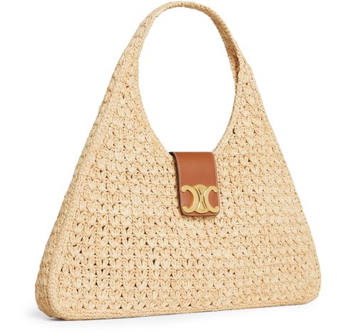 CELINE Cabas triangle  in raffia and calfskin