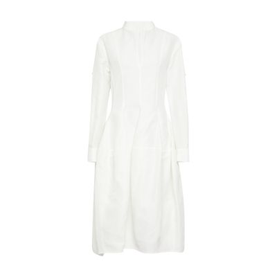 Shop Bottega Veneta Viscose And Linen Dress In Chalk