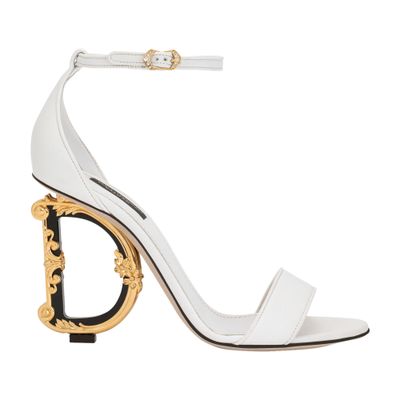 Shop Dolce & Gabbana Nappa Leather Sandals With Baroque D & G Heel In White