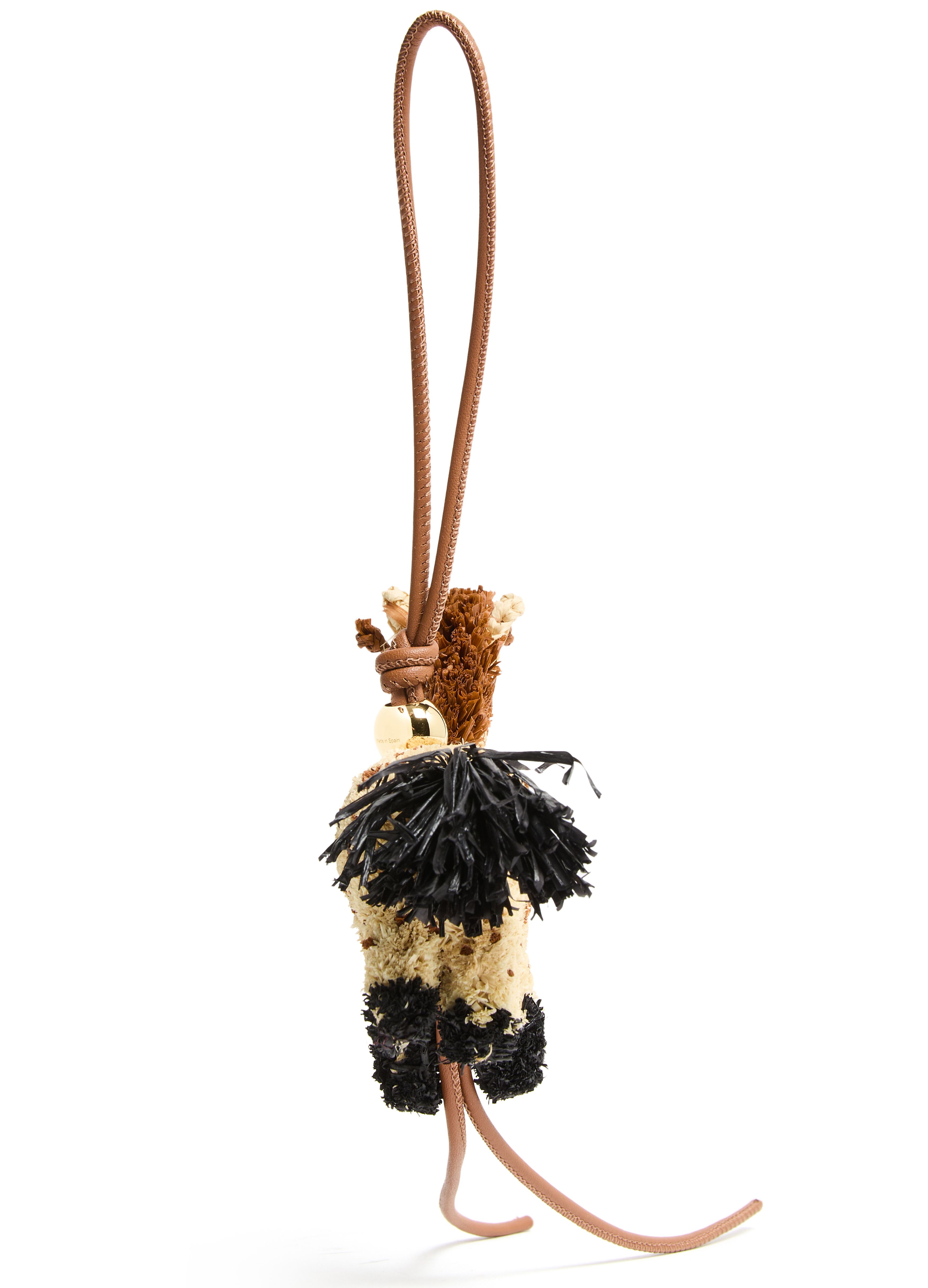 Giraffe bag charm in raffia and calfskin thumbnail 3