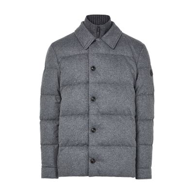 Moncler Pres Cashmere Blend Down Shirt Jacket In Gray