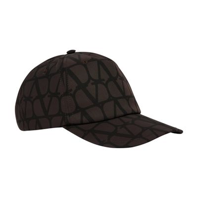 Shop Valentino Iconographic Canvas Cap In Ebano_nero