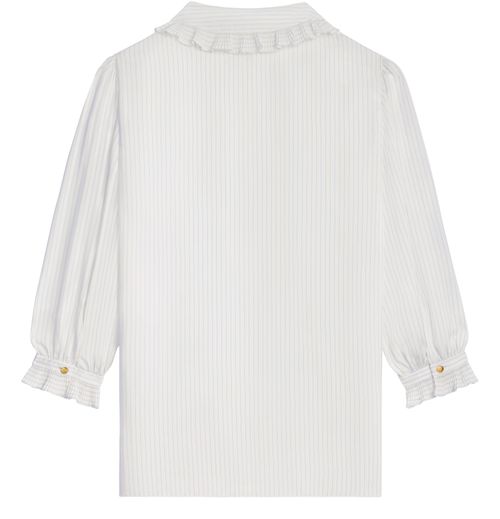CELINE Blouse with frilled claudine collar in striped silk