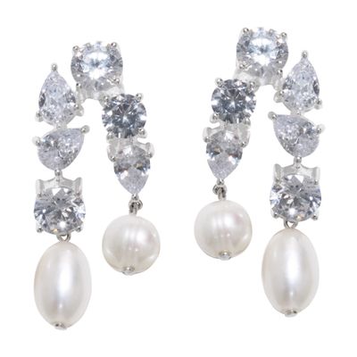 Completedworks Pearl And Zirconia Recycled Silver Earrings In Yellow