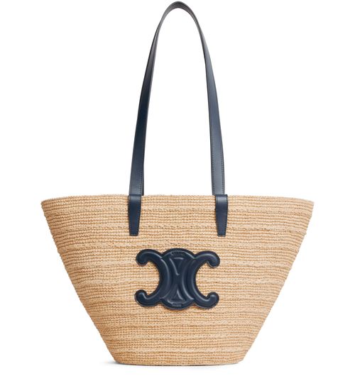 CELINE Medium supple panier in raffia and calfskin