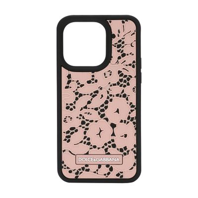 Dolce & Gabbana Lace Rubber Iphone 14 Pro Cover In Light_pink_black