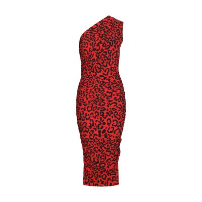 Shop Dolce & Gabbana One-shoulder Leopard-print Jersey Dress In Leo Nero Fdo Rosso