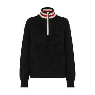 Brunello Cucinelli Cashmere Feather Yarn English Rib Turtleneck Sweater With Shiny Half Zip In Black