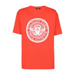 Men s Cotton T shirt with flocked Balmain medallion BALMAIN 24S