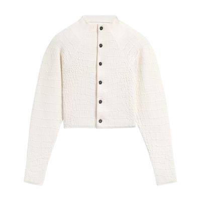 Jacquemus Womens Off-white The Scala Croc-embossed Woven-stretch Cardigan In Off-white
