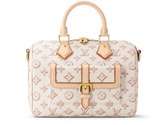 Louis Vuitton Speedy Bandouliere 25 Beige in Coated Canvas with