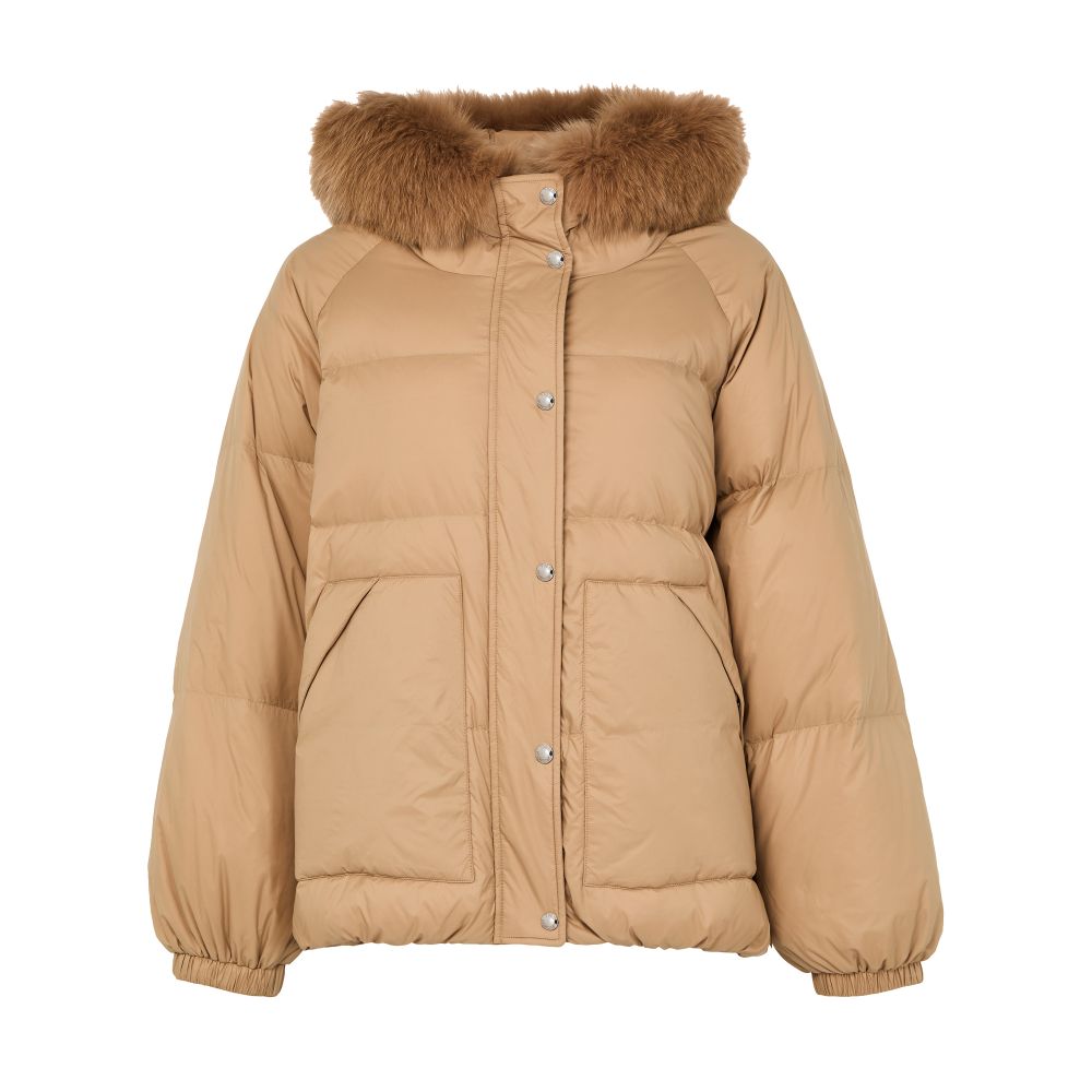 Hooded puffer jacket with a fox fur trim thumbnail 8