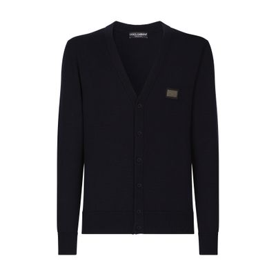 Dolce & Gabbana Logo Plaque V-neck Cardigan In Blue