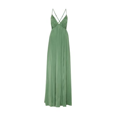 Zimmermann Gathered Silk-satin Maxi Dress In Green