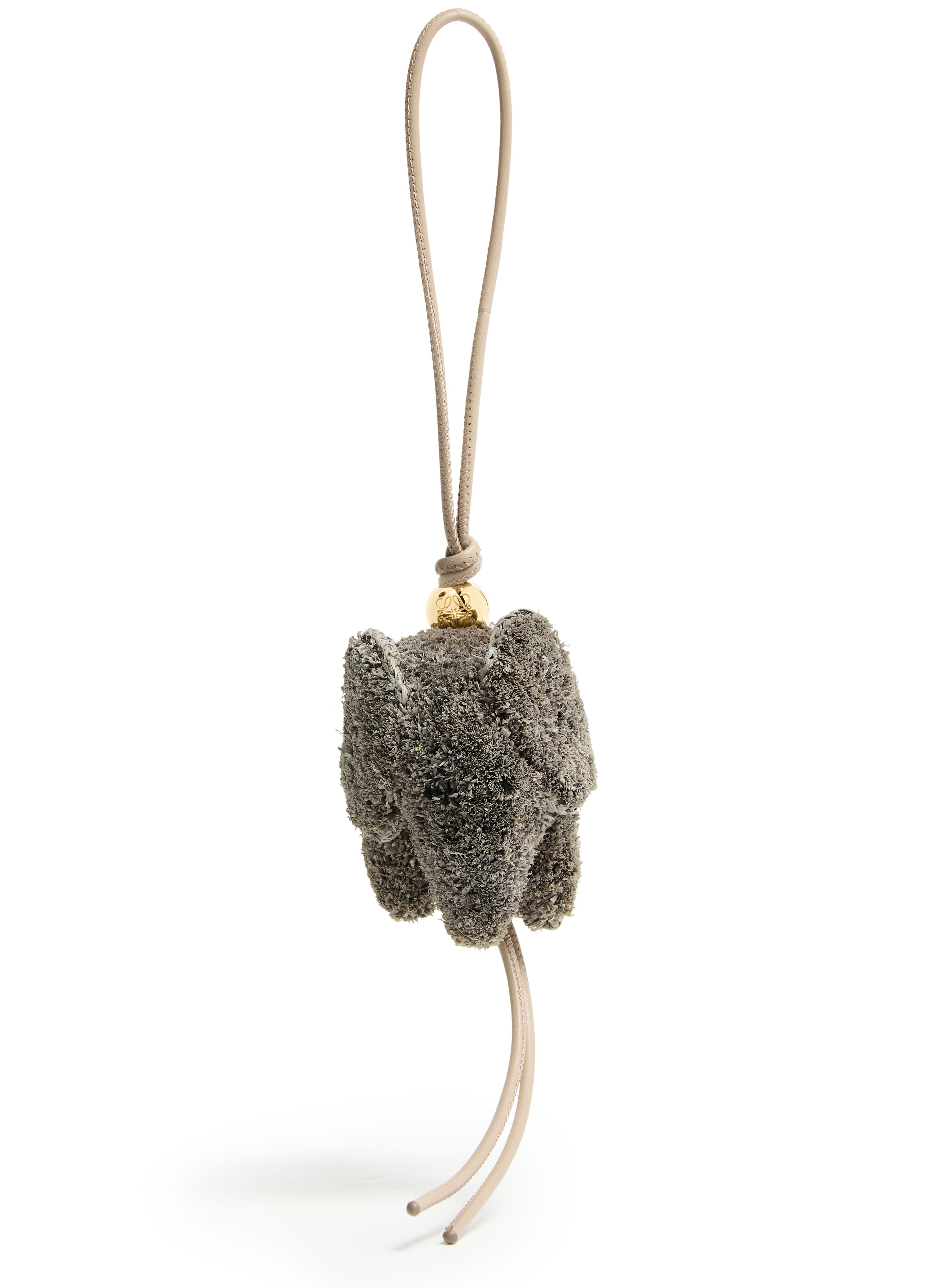 Elephant bag charm in raffia and calfskin