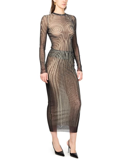 JEAN PAUL GAULTIER Langer Mesh-Rock mit Print Spiral