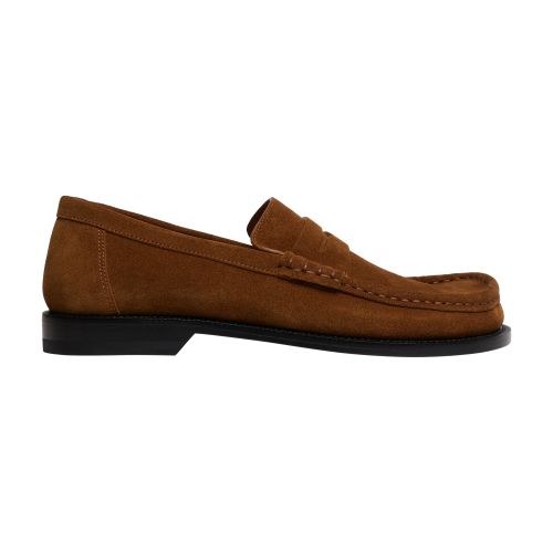 Loewe Suede Stitched Penny Loafers In Tabacco