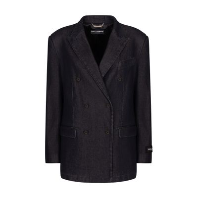 Dolce & Gabbana Double-breasted Silk And Cotton Denim Taormina-fit Jacket In Multicolor