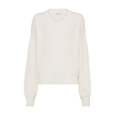 Brunello Cucinelli Alpaca-cotton V-neck Sweater In White
