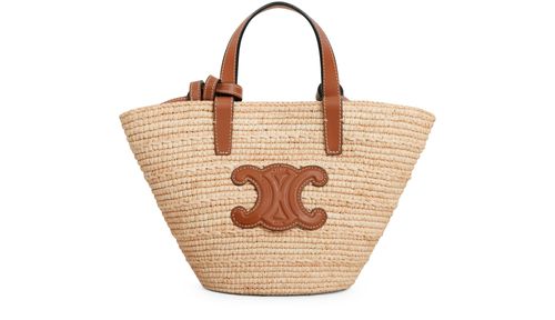 CELINE Nano Triomphe Celine classic panier in raffia and calfskin