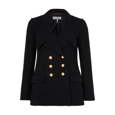 Chloé Women Black Double-breasted Tailored Blazer, L Luxury Blazers For Women Darveys
