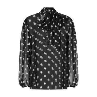 Dolce & Gabbana Polka-dot Chiffon Pussy-bow Blouse In Black