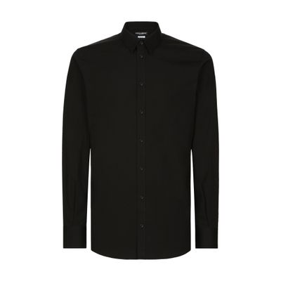 Dolce & Gabbana Stretch Poplin Gold-fit Shirt In Black