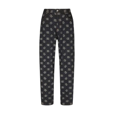 Dolce & Gabbana Stretch Jacquard Pants Dg Logo In Blue