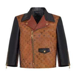 LOUIS VUITTON 2022 Tattoo Monogram cropped calfskin leather biker jacket  FR43 XS