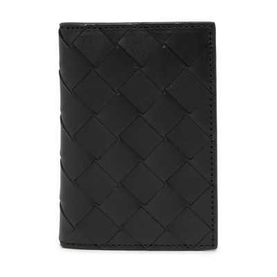 Bottega Veneta Intrecciato Flap Card Case In Black