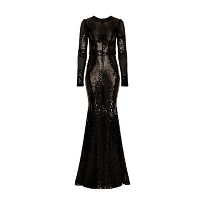 Dolce & Gabbana Long Sequined Dress With Corset Detailing In Black