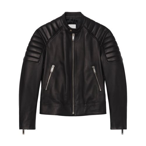 Sandro Leather Jacket With Quilted Trims In Schwarz