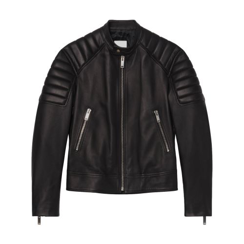 SANDRO LEATHER JACKET WITH QUILTED TRIMS