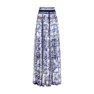 Dolce & Gabbana Majolica-print Silk Floor-length Skirt In Tris_maioliche_blu