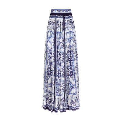 Shop Dolce & Gabbana Long Majolica-print Chiffon Skirt In Tris_maioliche_blu