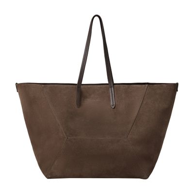 Brunello Cucinelli Embossed-logo Suede Tote Bag In Brown