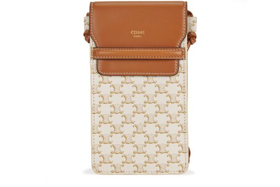 Phone pouch with flap in Triomphe canvas and lambskin CELINE