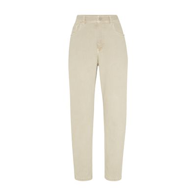 Brunello Cucinelli Garment-dyed Baggy Tapered Jeans In Beige