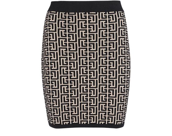 【送料&関税込】Balmain Monogram Knit Short Skirt Balmain Buttoned Monogram Knit Short Skirt - Black/White/Red