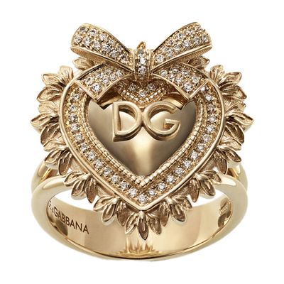 Shop Dolce & Gabbana Devotion Ring In Yellow Gold With Diamonds