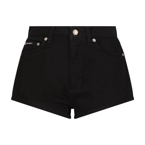 Dolce & Gabbana Logo Plaque High-waist Denim Shorts In Combined_colour