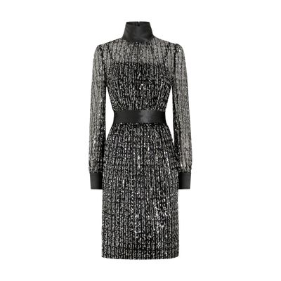 Dolce & Gabbana Midi Dress With Vertical Sequin Stripe Embroidery In Black